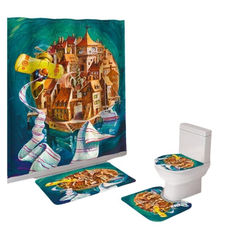 GENERICO - Juego De Cortina De Ducha Con Alfombras Antideslizante Set 4 Piezas