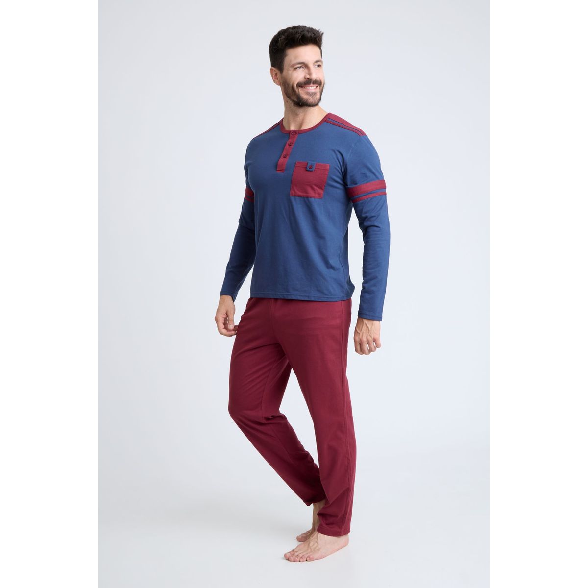 BECKIL - BECKIL COD 3131 PIJAMA ALGODON DELGADO FRANJAS EN MANGAS Y HOMBROS