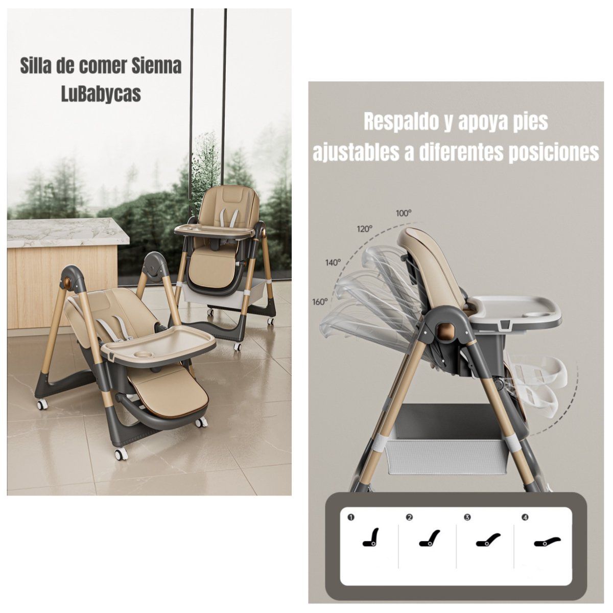LUBABYCAS - Silla De Comer Reclinable Plegable LuBabycas Rosada