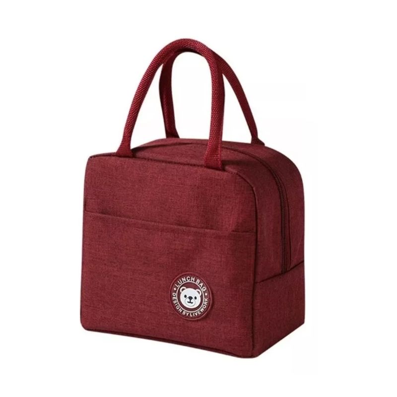 GENERICO - Lonchera Bolso Térmico Portátil Para Almuerzo Burdeo 23x20cm