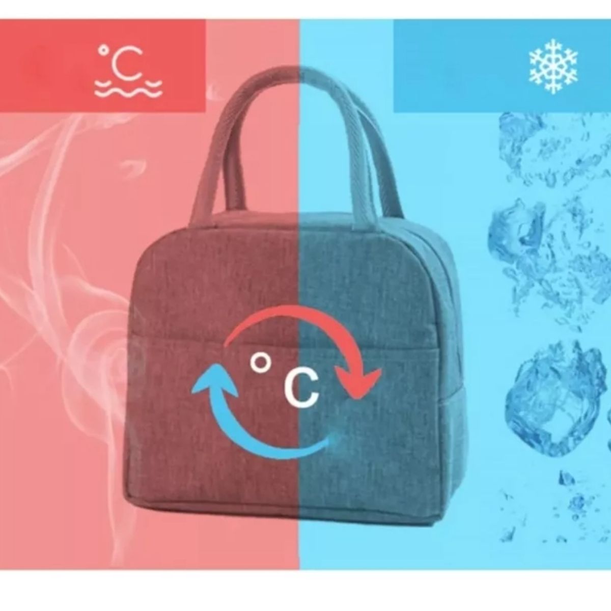 GENERICO - Lonchera Bolso Térmico Portátil Para Almuerzo Burdeo 23x20cm