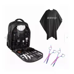 GENERICO - Kit Bolso Barbero + 2 Tijeras Corte Tornasol+ Capa Larga Peluquería