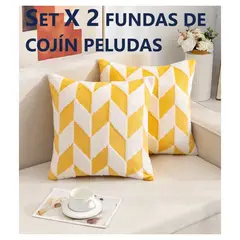 COMPRAPO - Set X 2 Fundas Cojín Peludo Geométrico Amarillo y Blanco 45x45 Cm.