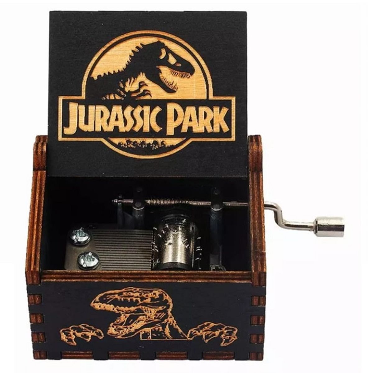 GENERICO - CAJA MUSICAL A MANIVELA JURASSIC PARK NEGRA