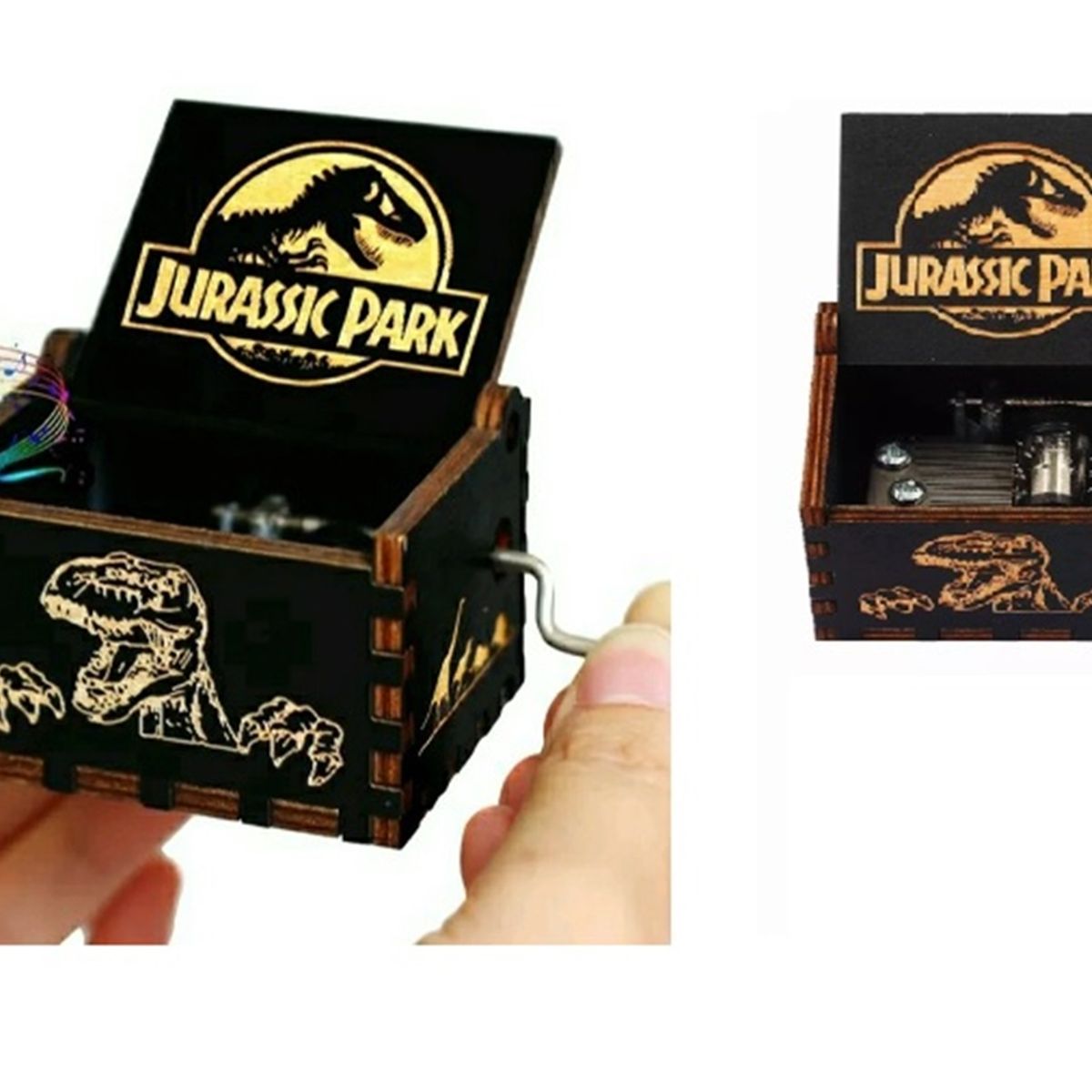 GENERICO - CAJA MUSICAL A MANIVELA JURASSIC PARK NEGRA