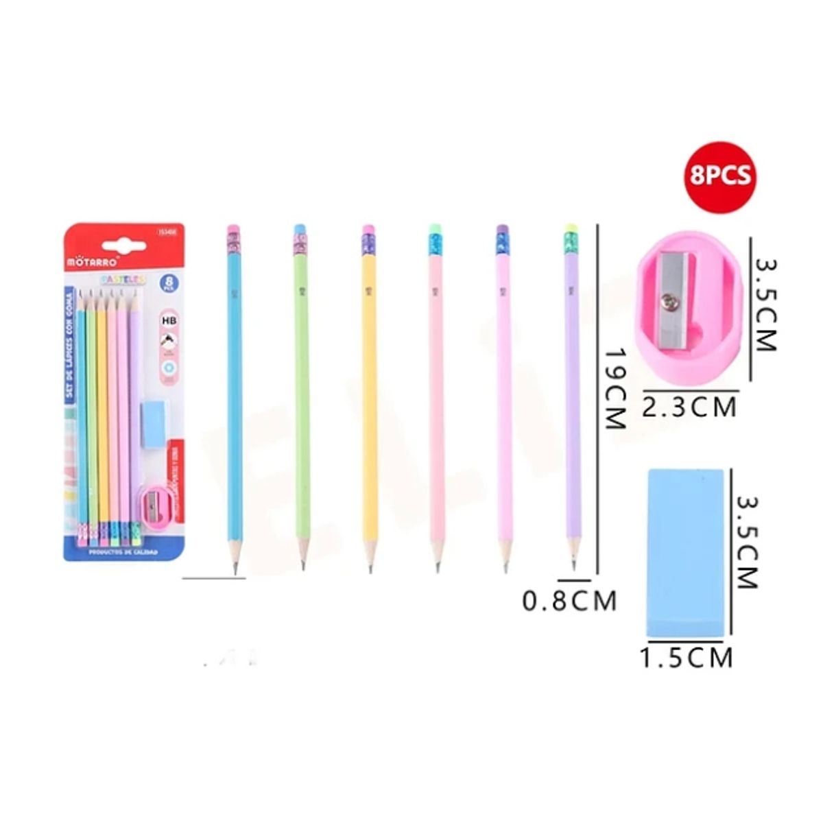 GENERICO - Set De Lápiz Gráfito Sacapunta*1Goma*1 19cm 8pcs