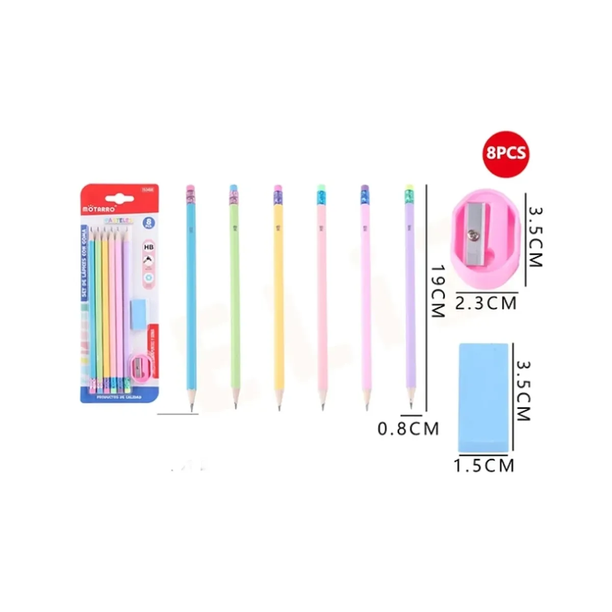 GENERICO - Set De Lápiz Gráfito Sacapunta*1Goma*1 19cm 8pcs