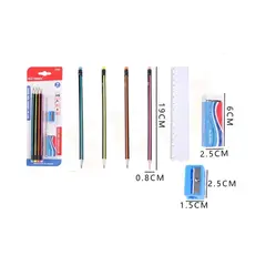 GENERICO - Set De 4 Lápiz Gráfito+Regla+Sacapunta+Goma 19cm 7pcs