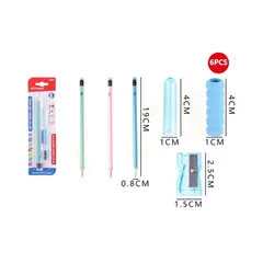 GENERICO - Set De 3 Lápiz Gráfito+Tapa+Sacapunta 19 Cm 6Pcs