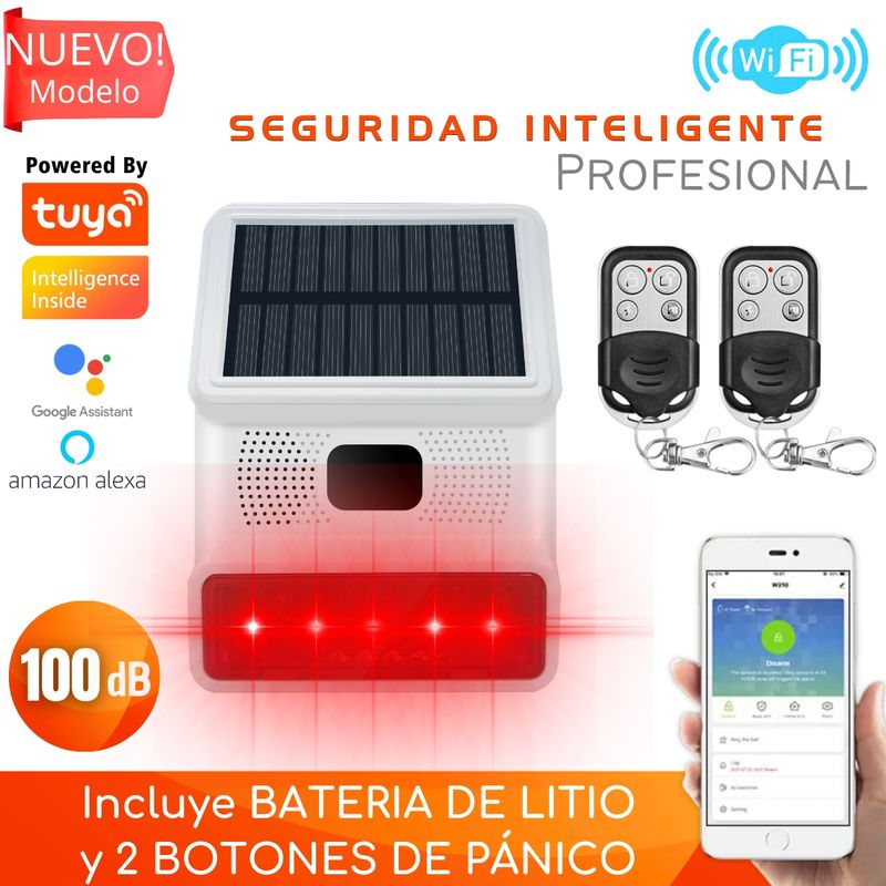D MOTICA - Sirena Alarma Comunitaria Solar Wifi C/batería + 2 Botón de Pánico