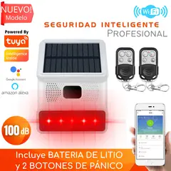 D MOTICA - Sirena Alarma Comunitaria Solar Wifi C/batería + 2 Botón de Pánico