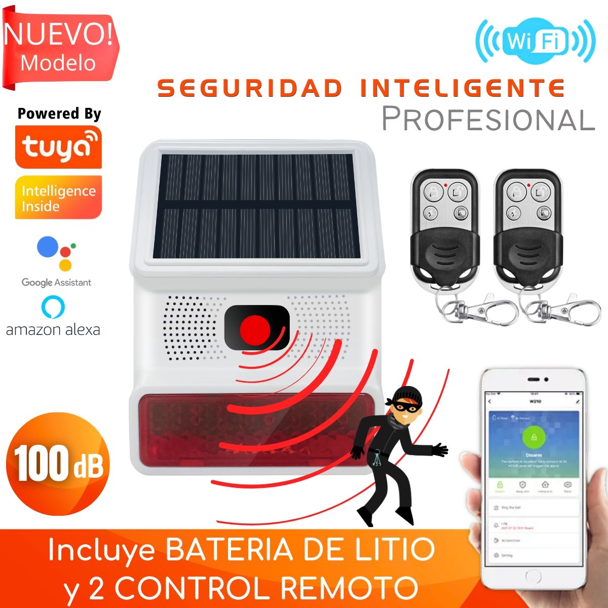 D MOTICA - Sirena Solar C/sensor Movimiento Wifi C/batería + 2 Controles