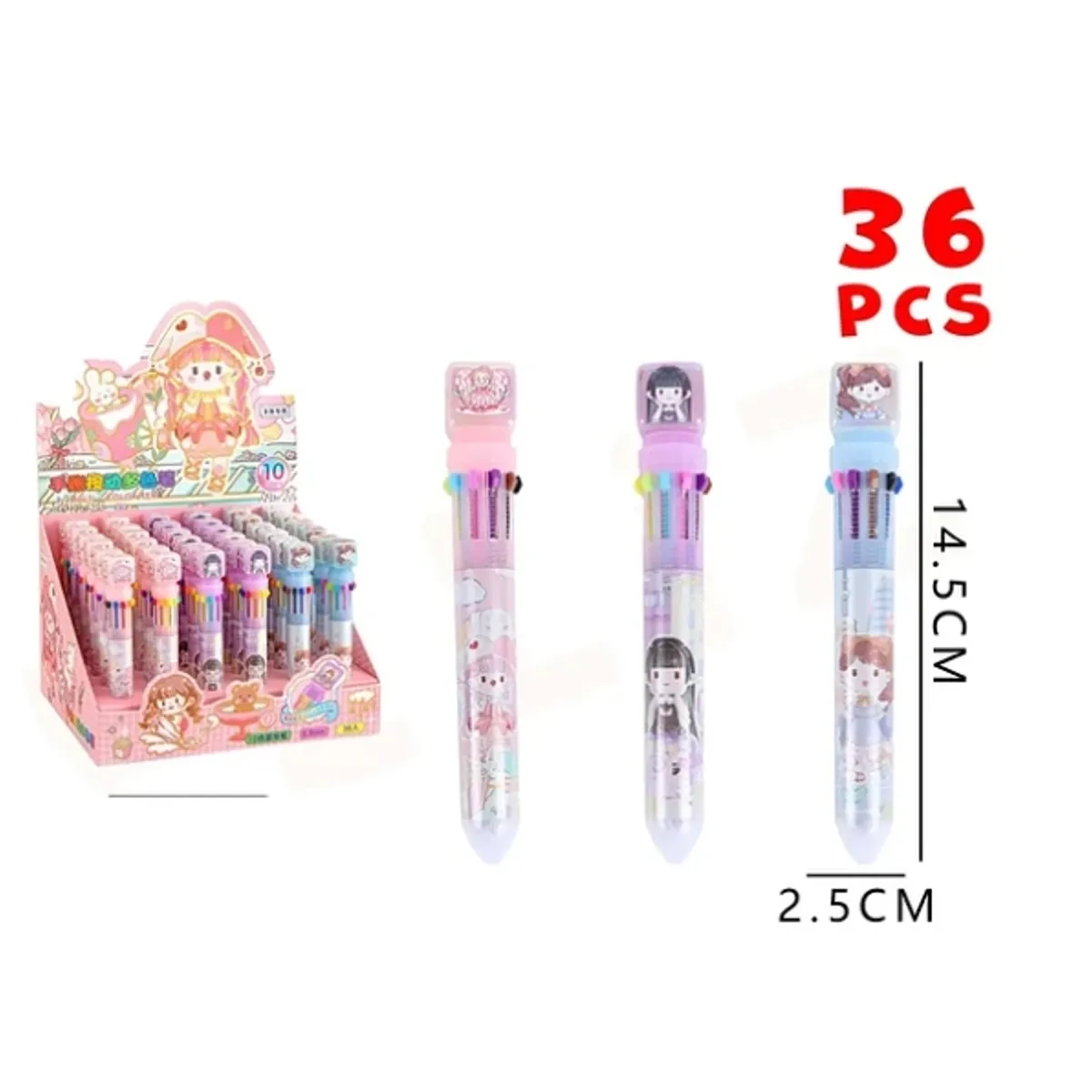 GENERICO - Lápiz Pasta 10 Colores kawaii 2.5*14.5cm 36pcs