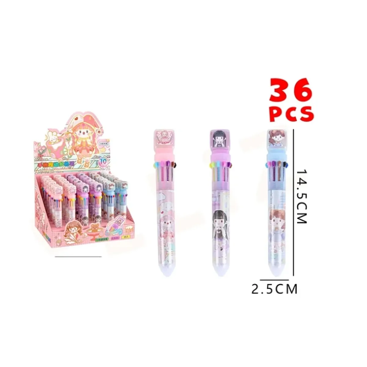 GENERICO - Lápiz Pasta 10 Colores kawaii 2.5*14.5cm 36pcs