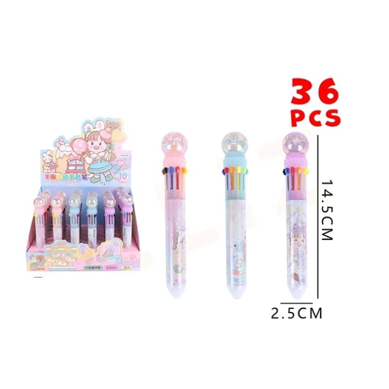 GENERICO - Lápiz Pasta 10 Colores En 1 Kawaii 2.5*14.5cm 36pcs