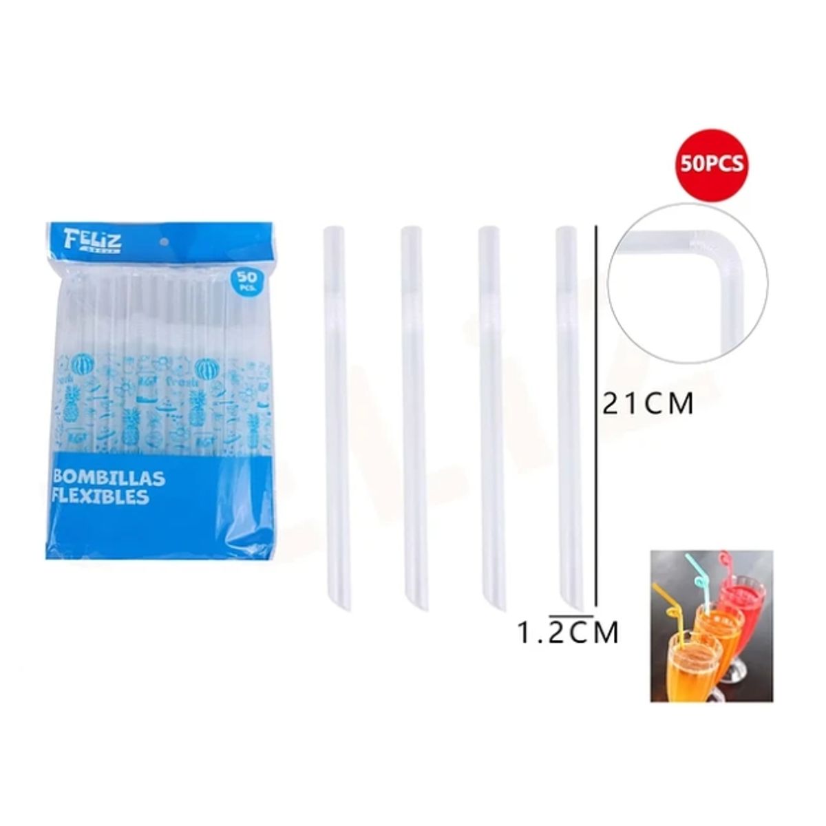 GENERICO - Bombillas Plasticas Transparente 12x21 cm