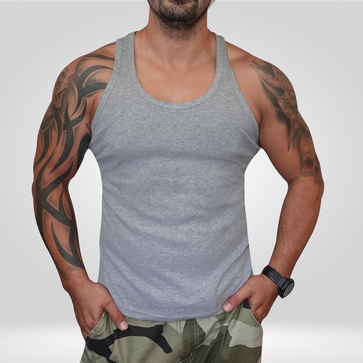 MD - Polera Musculosa Hombre Algodón Regular Fit Sudadera Gym