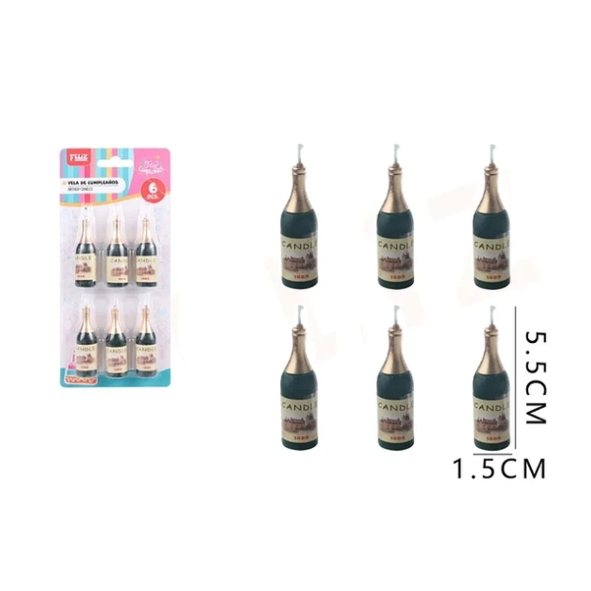 GENERICO - Vela Botella Espumante 1.5x5.5 cm Set 6