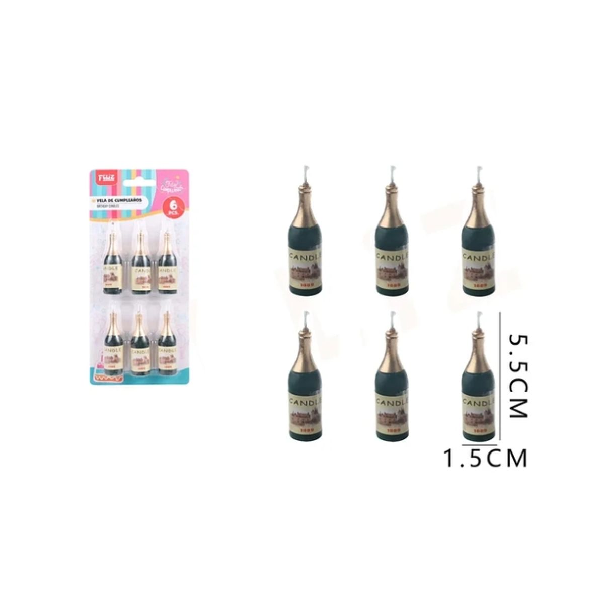 GENERICO - Vela Botella Espumante 1.5x5.5 cm Set 6