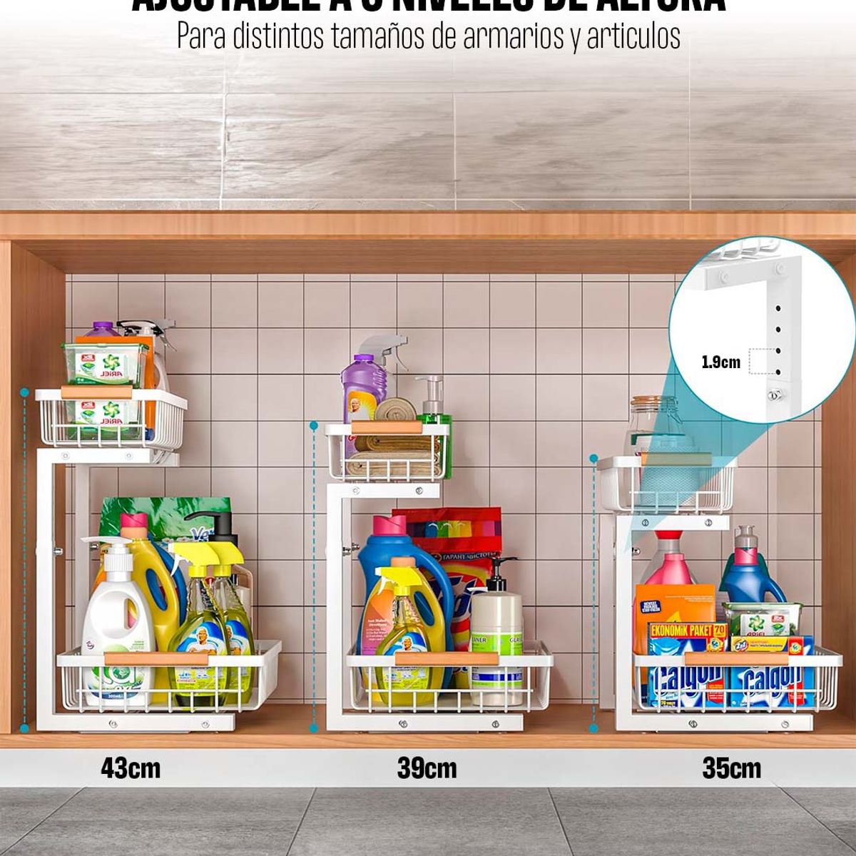 GENERICO - Organizador Estante Multiuso Bajo Lavaplatos Cocina 2 Niveles Blanco