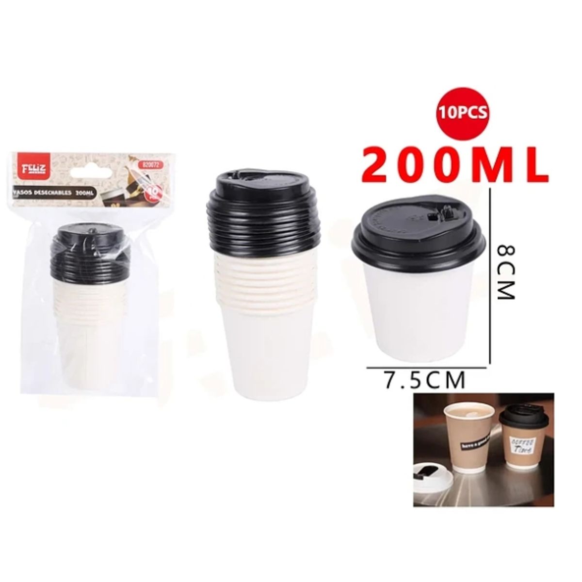 GENERICO - Vaso Descartable Blanco 875cm 200ML 10pcs