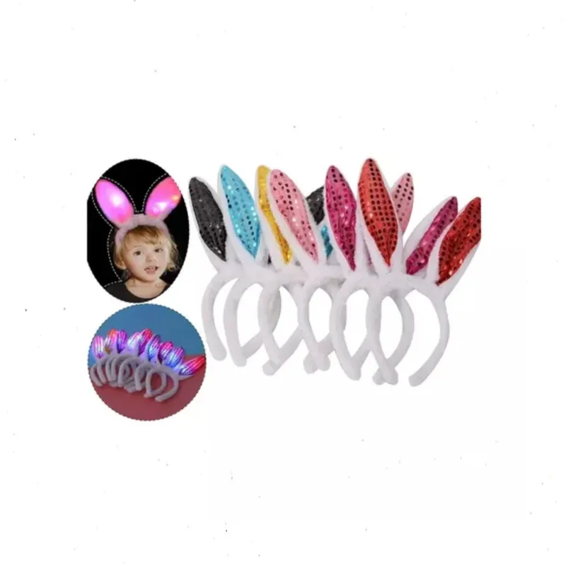 GENERICO - Pack 12 Cintillos Orejas De Conejo De Pascua Con Luz Led