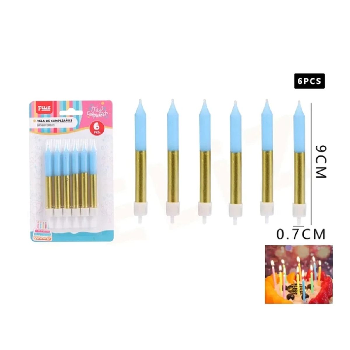 GENERICO - Velas De Cumpleaños Azul 079cm 6pcs