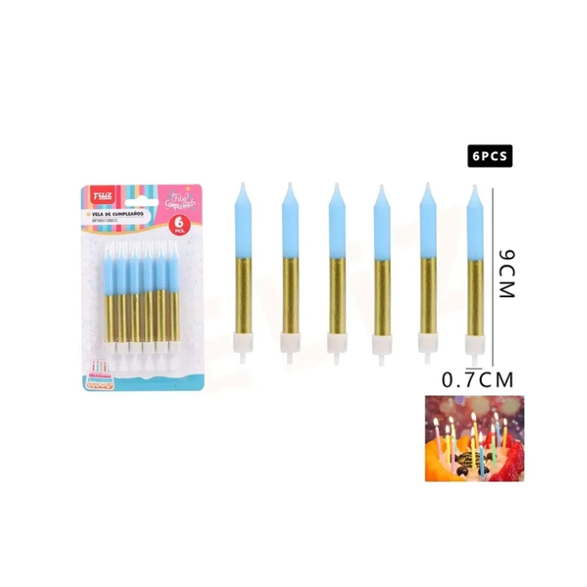 GENERICO - Velas De Cumpleaños Azul 079cm 6pcs