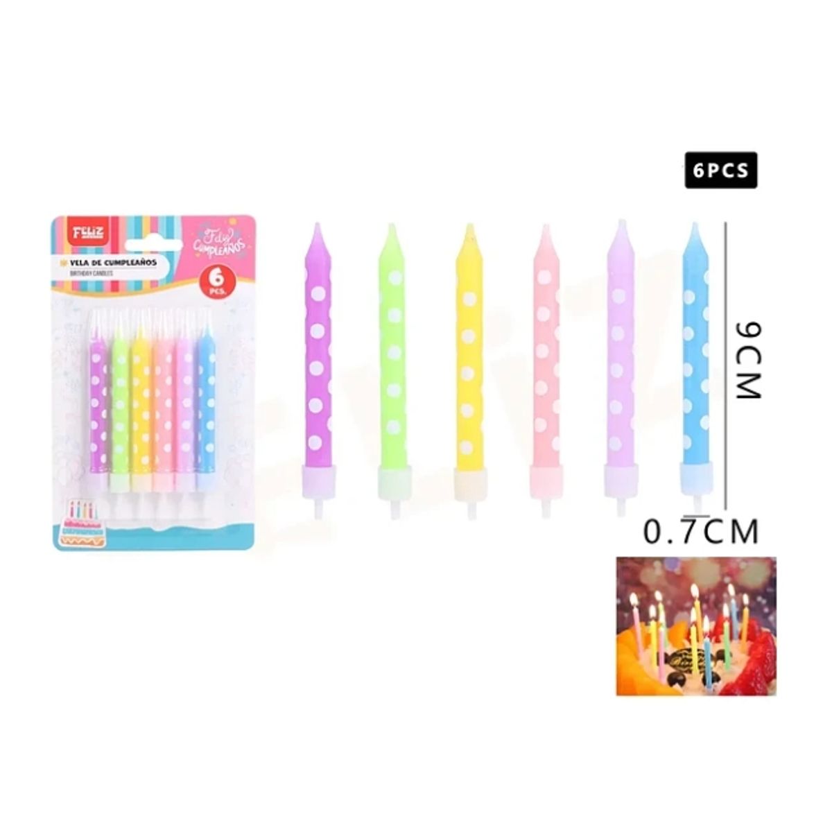 GENERICO - Velas De Cumpleaños Multicolor 079cm 6pcs