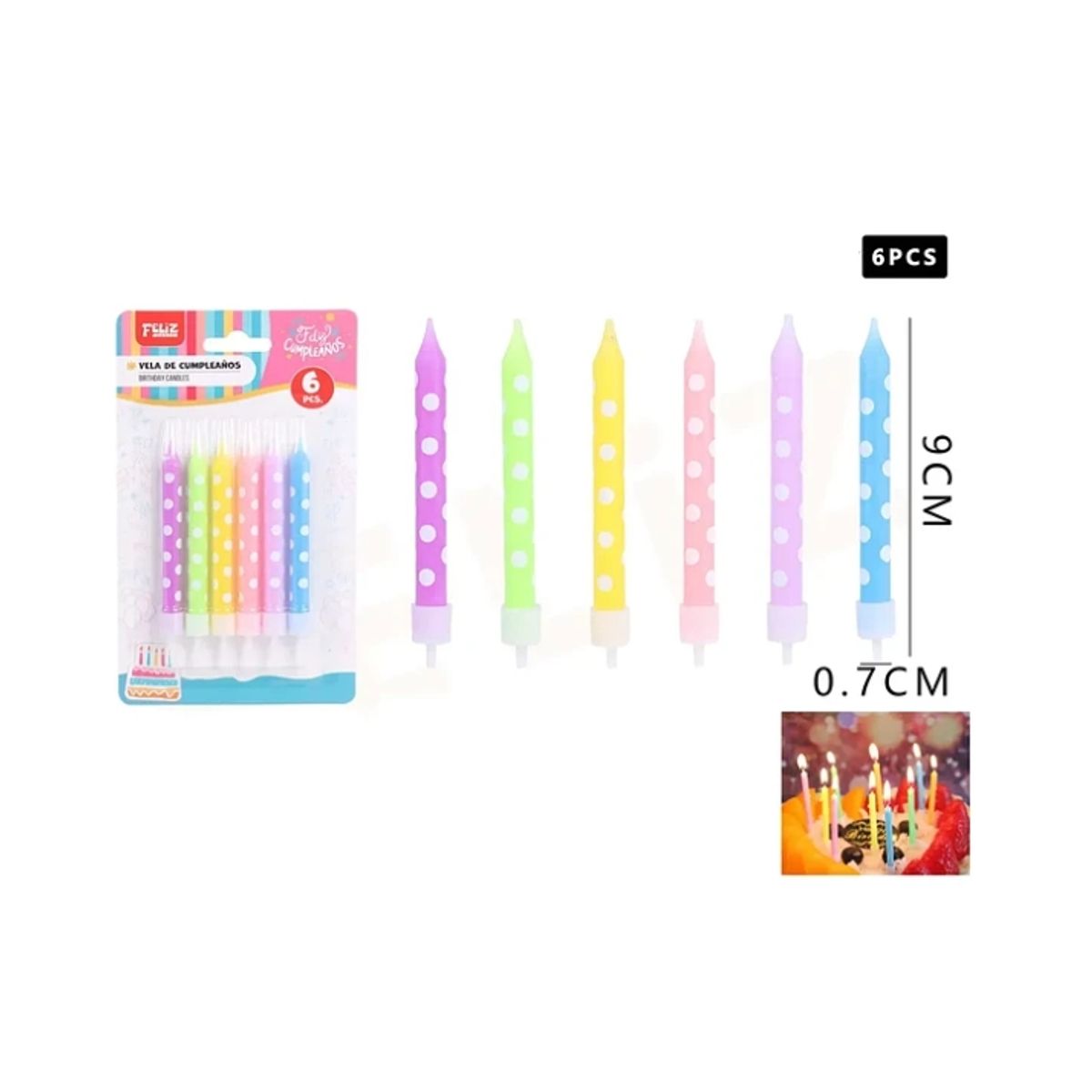 GENERICO - Velas De Cumpleaños Multicolor 079cm 6pcs