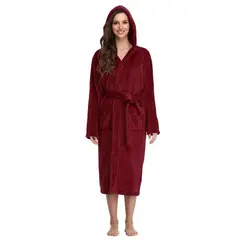 EVERSO - Bata De Baño Con Capucha Para Mujer De Invierno Grueso Cálido
