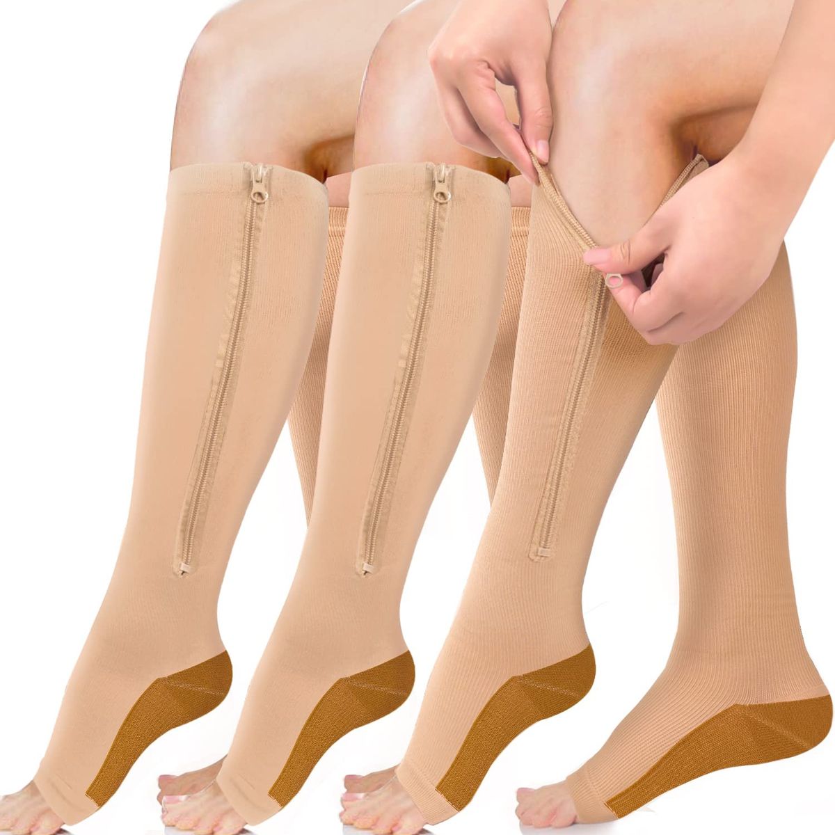EVERSO - 3 Pares Calcetines Medias De Compresion Anti Varices Con Cierre