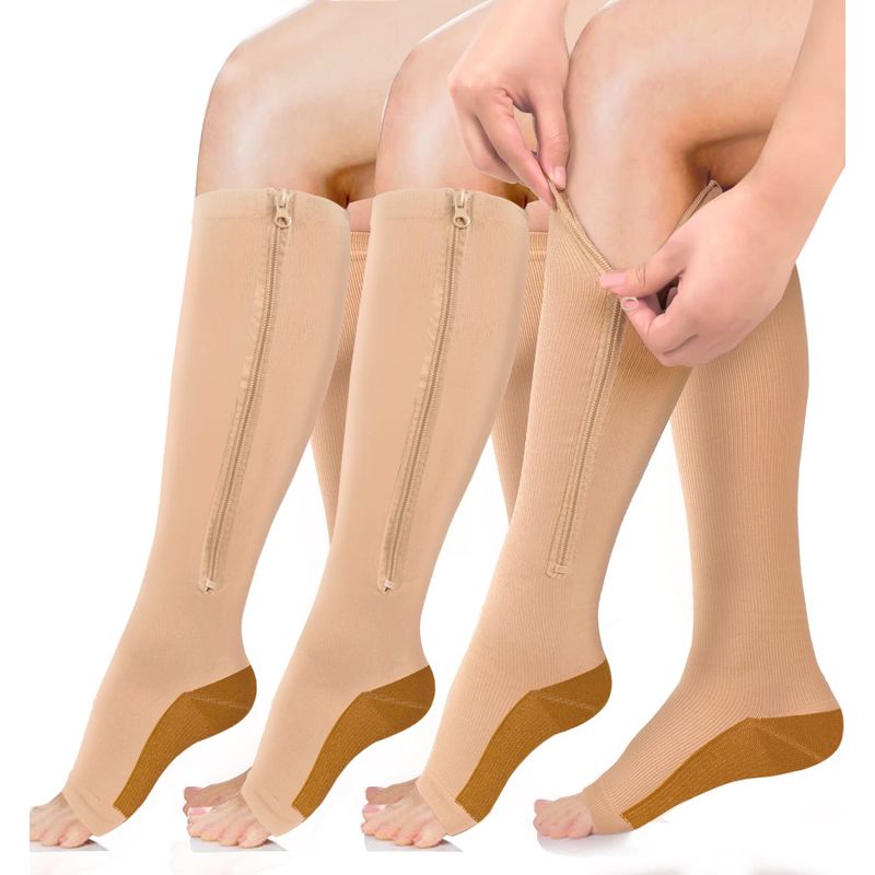 EVERSO - 3 Pares Calcetines Medias De Compresion Anti Varices Con Cierre