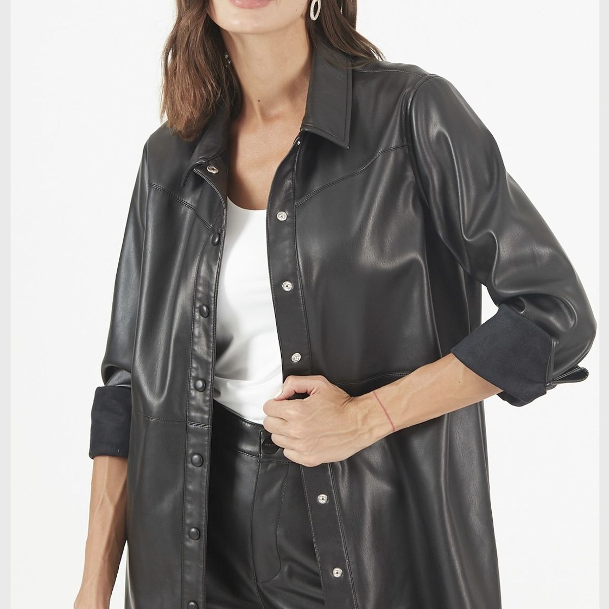 PRIVILEGE - Sobrecamisa de ecocuero negra PRIVILEGE