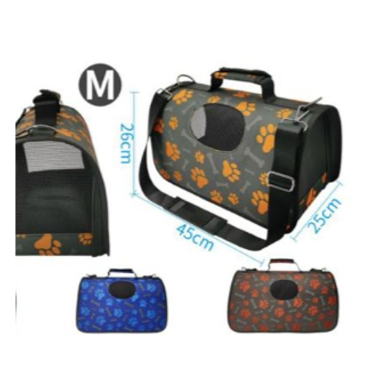 GENERICO - Bolso De Viaje Para Perros Diseño Patitas Rojo M