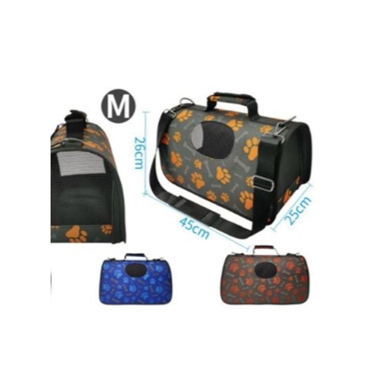 GENERICO - Bolso De Viaje Para Perros Diseño Patitas Rojo M