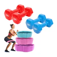 Pack 3 Bandas Elásticas + 2 Mancuernas 2 Kg C/u Resistencia