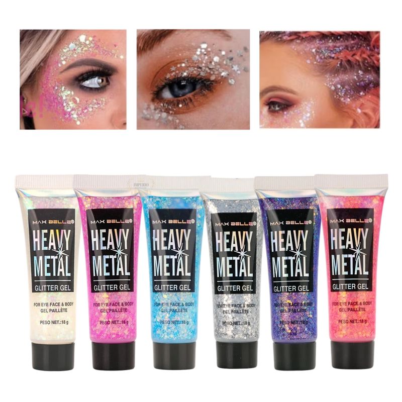 MAXBELLE - Set 6 Glitter Gel Con Lentejuelas Para Rostro Cuerpo Cabello