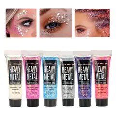 MAXBELLE - Set 6 Glitter Gel Con Lentejuelas Para Rostro Cuerpo Cabello