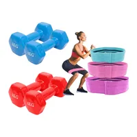 Pack Bandas Elásticas X3 + 2 Mancuernas De 4 Kg Fitness