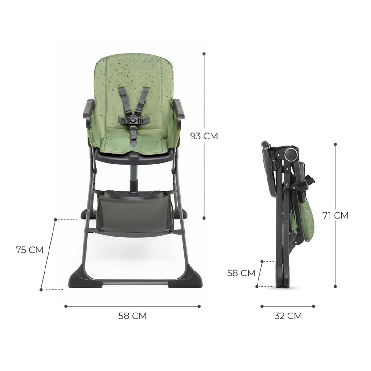 KINDERKRAFT - Silla de Comer Plegable FOLDEE Verde KINDERKRAFT