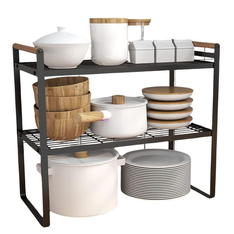 BAZUCA - Repisa Organizador Cocina Acero  Madera 2 Niveles 54cm Ancho Negro