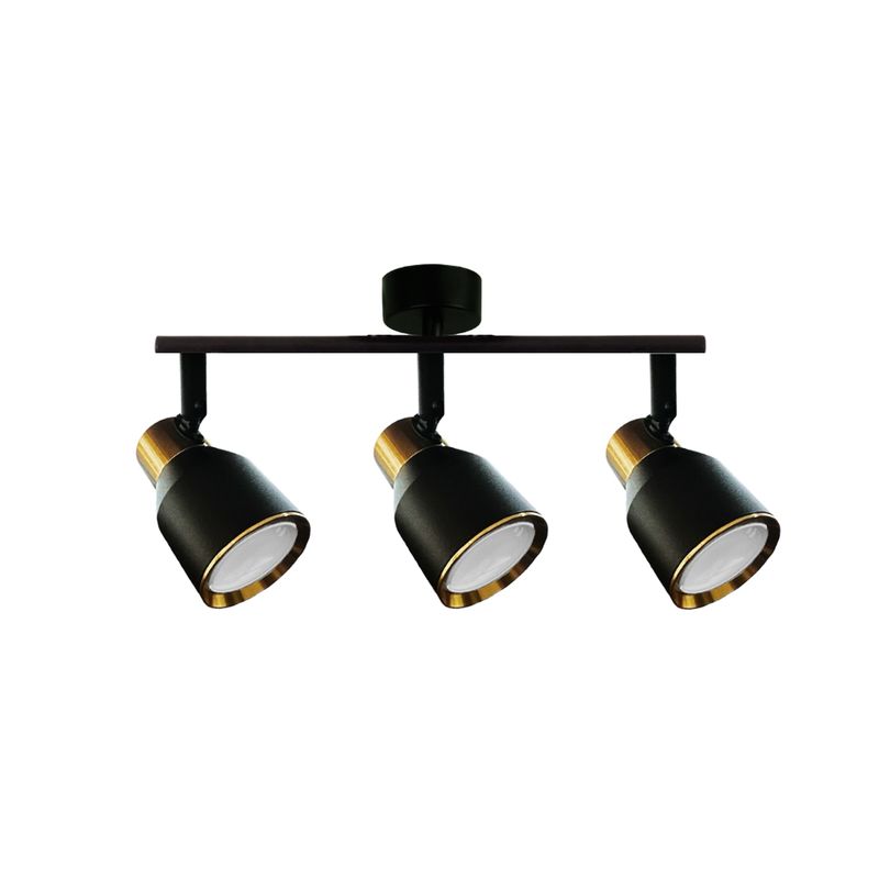 HB LEDS - Foco LED Sobrepuesto Decorativo Triple GU-10 Negro-Dorado Híades
