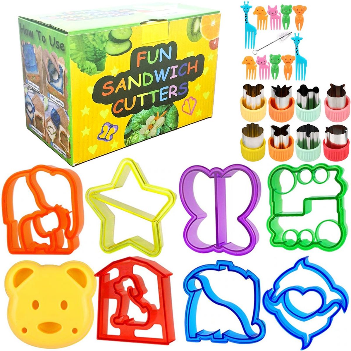 GENERICO - 27 Cortador Molde Pan Fruta Verdura Tenedor Lonchera Niño