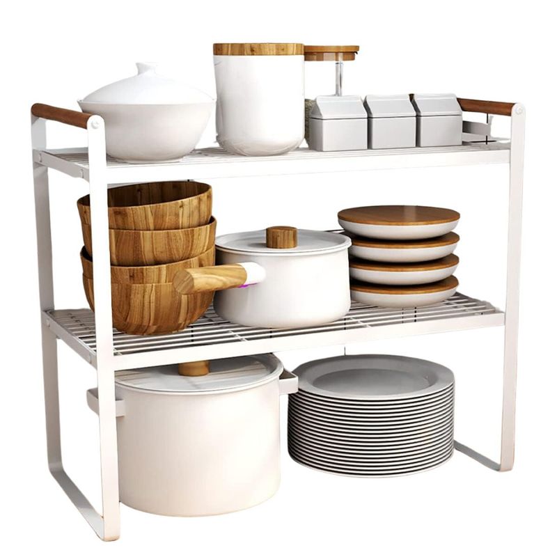 BAZUCA - Repisa Organizador Cocina Acero Madera 2 Niveles 54cm Ancho Blanco