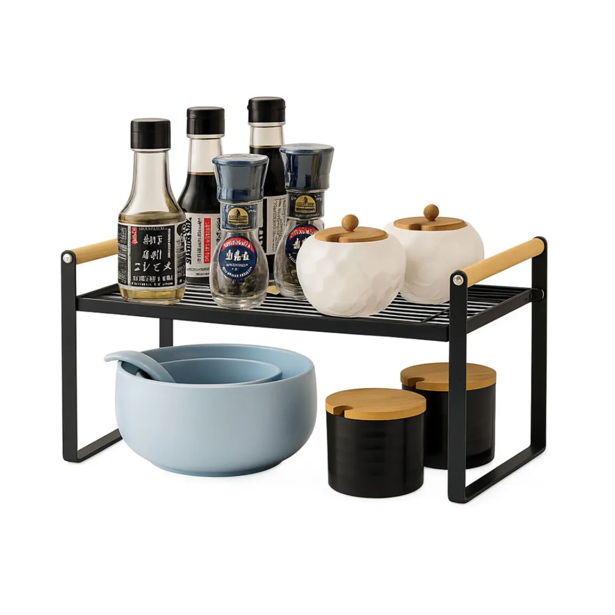 BAZUCA - Repisa Organizador Multiuso Cocina Acero Madera 34cm Color Negro