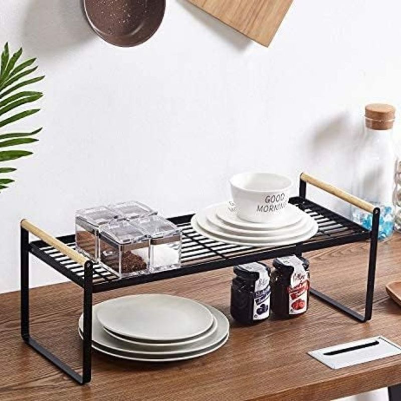BAZUCA - Repisa Organizador Multiuso Cocina Acero Madera 34cm Color Negro
