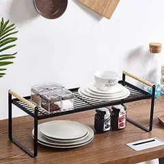 BAZUCA - Repisa Organizador Multiuso Cocina Acero Madera 34cm Color Negro