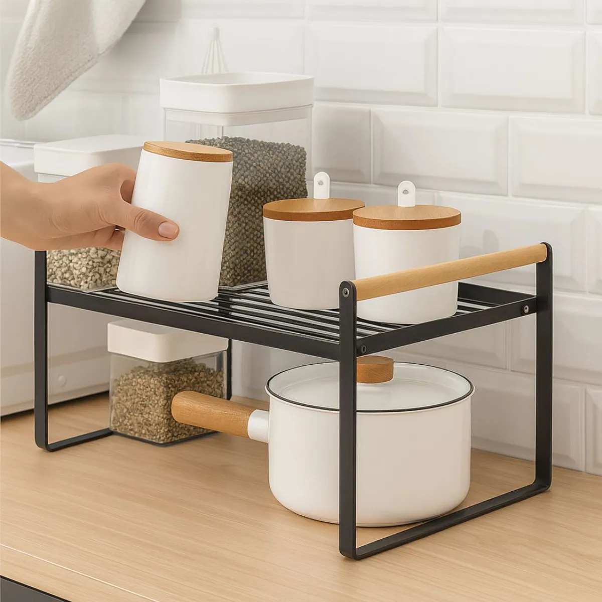 BAZUCA - Repisa Organizador Multiuso Cocina Acero Madera 34cm Color Negro