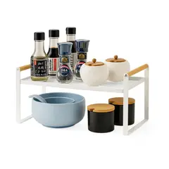 BAZUCA - Estante Repisa Organizador Multiuso Cocina Acero Madera 34cm - Blanca
